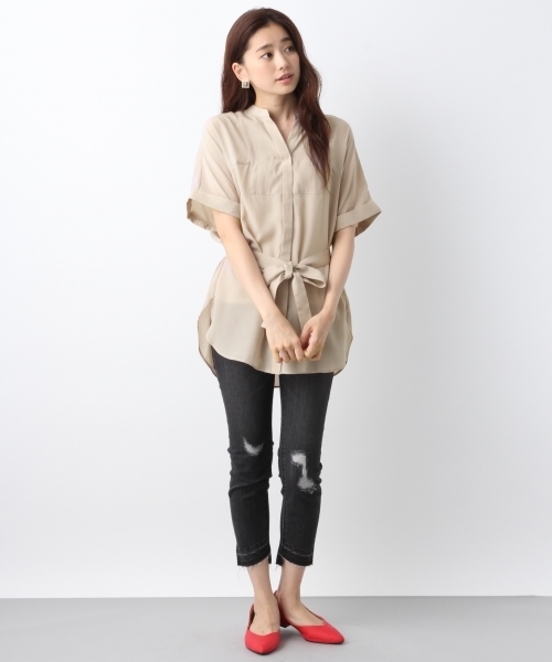 LEPSIM（レプシィム）の「ウエストマークムジシャツチュニックSS　762156（シャツ/ブラウス・レディース・ダークベージュ/オフホワイト/グレイッシュベージュ・FREE）」の5枚目の写真