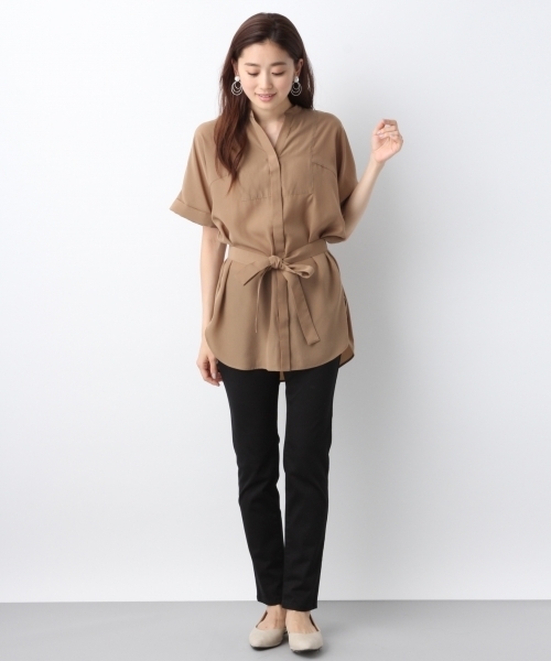 LEPSIM（レプシィム）の「ウエストマークムジシャツチュニックSS　762156（シャツ/ブラウス・レディース・ダークベージュ/オフホワイト/グレイッシュベージュ・FREE）」の6枚目の写真