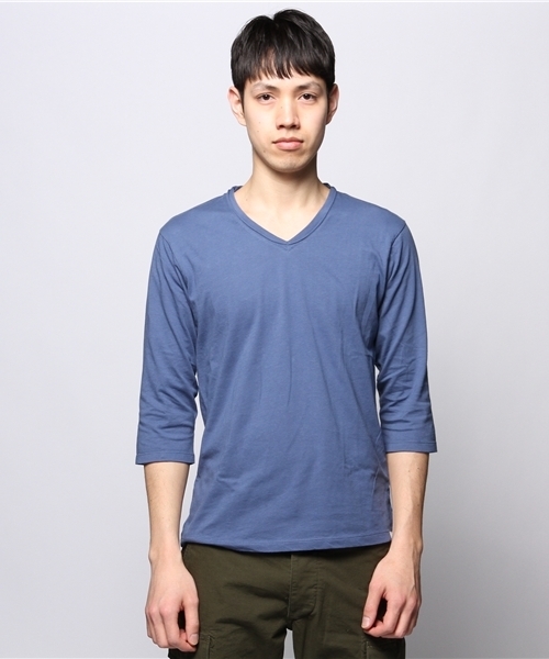 JOURNAL STANDARD（ジャーナルスタンダード）の「●【WEB限定】USAコットン Vネック7スリーブカットソー #（Tシャツ/カットソー・メンズ・ブラック/ホワイト/アイボリー/ダークブルー・MEDIUM/LARGE）」の9枚目の写真