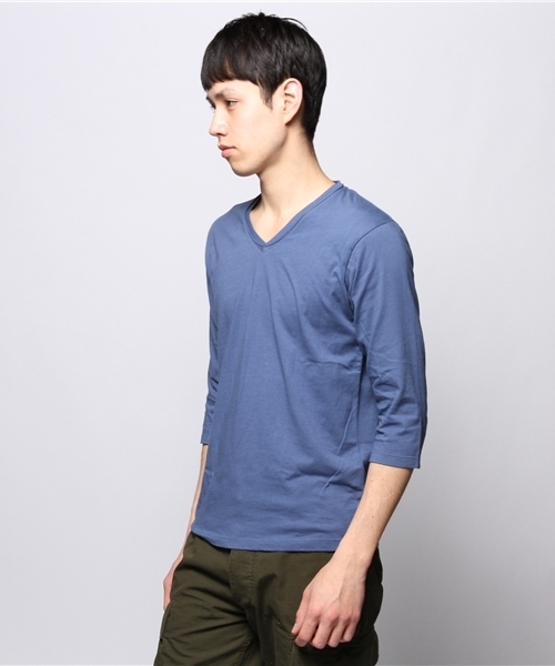 JOURNAL STANDARD（ジャーナルスタンダード）の「●【WEB限定】USAコットン Vネック7スリーブカットソー #（Tシャツ/カットソー・メンズ・ブラック/ホワイト/アイボリー/ダークブルー・MEDIUM/LARGE）」の10枚目の写真