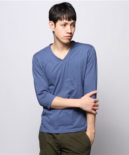 JOURNAL STANDARD（ジャーナルスタンダード）の「●【WEB限定】USAコットン Vネック7スリーブカットソー #（Tシャツ/カットソー・メンズ・ブラック/ホワイト/アイボリー/ダークブルー・MEDIUM/LARGE）」の8枚目の写真