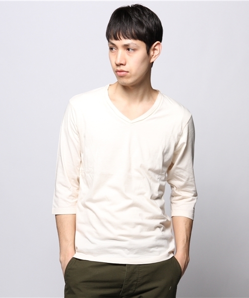 JOURNAL STANDARD（ジャーナルスタンダード）の「●【WEB限定】USAコットン Vネック7スリーブカットソー #（Tシャツ/カットソー・メンズ・ブラック/ホワイト/アイボリー/ダークブルー・MEDIUM/LARGE）」の6枚目の写真