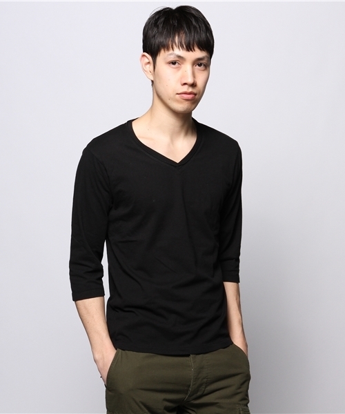 JOURNAL STANDARD（ジャーナルスタンダード）の「●【WEB限定】USAコットン Vネック7スリーブカットソー #（Tシャツ/カットソー・メンズ・ブラック/ホワイト/アイボリー/ダークブルー・MEDIUM/LARGE）」の7枚目の写真