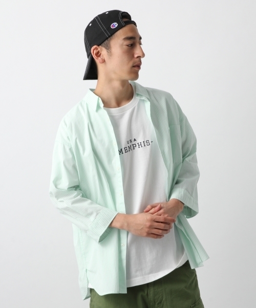 RAGEBLUE（レイジブルー）の「ストライプシャツ7分袖/794789（シャツ/ブラウス・メンズ・ネイビー/グレー/その他/ライトブルー/グリーン・LARGE/SMALL/MEDIUM）」の3枚目の写真