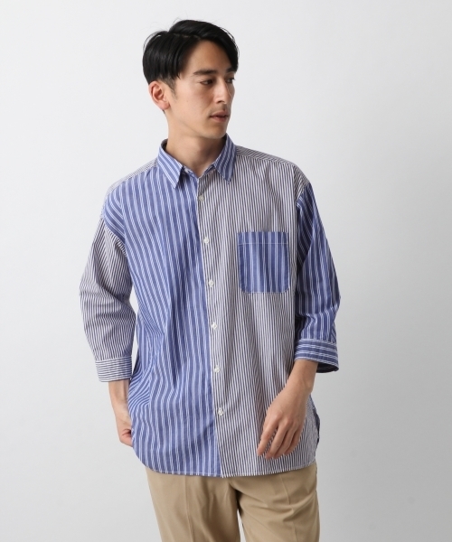 RAGEBLUE（レイジブルー）の「ストライプシャツ7分袖/794789（シャツ/ブラウス・メンズ・ネイビー/グレー/その他/ライトブルー/グリーン・LARGE/SMALL/MEDIUM）」の5枚目の写真
