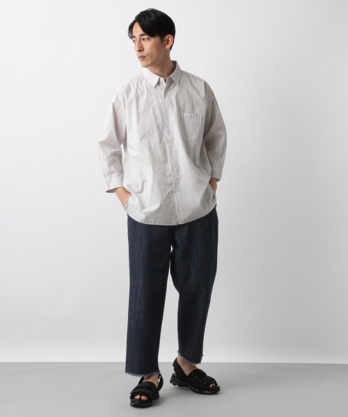 RAGEBLUE（レイジブルー）の「ストライプシャツ7分袖/794789（シャツ/ブラウス・メンズ・ネイビー/グレー/その他/ライトブルー/グリーン・LARGE/SMALL/MEDIUM）」の6枚目の写真