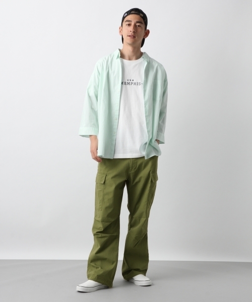 RAGEBLUE（レイジブルー）の「ストライプシャツ7分袖/794789（シャツ/ブラウス・メンズ・ネイビー/グレー/その他/ライトブルー/グリーン・LARGE/SMALL/MEDIUM）」の7枚目の写真