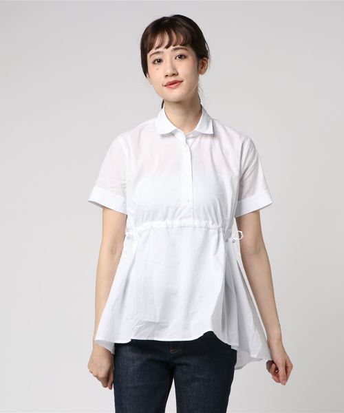 NARACAMICIE(ナラカミーチェ)の「ウエストドロストプルオーバー半袖シャツ(シャツ/ブラウス・レディース・ホワイト/ブラック/レッド・MEDIUM/SMALL/LARGE)」の1枚目の写真