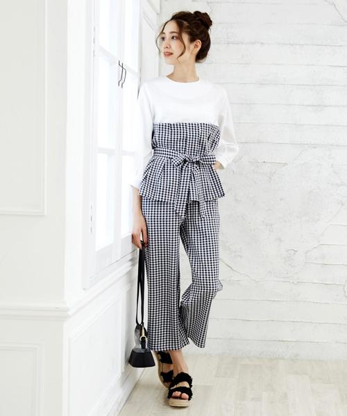 Doula Doula（ドゥーラドゥーラ）の「ウエストリボンサロペット　セットアップ（サロペット/オーバーオール・レディース・ピンク/ブラック系その他/キャメル/ブラック系その他2/ベージュ系その他・FREE）」の2枚目の写真