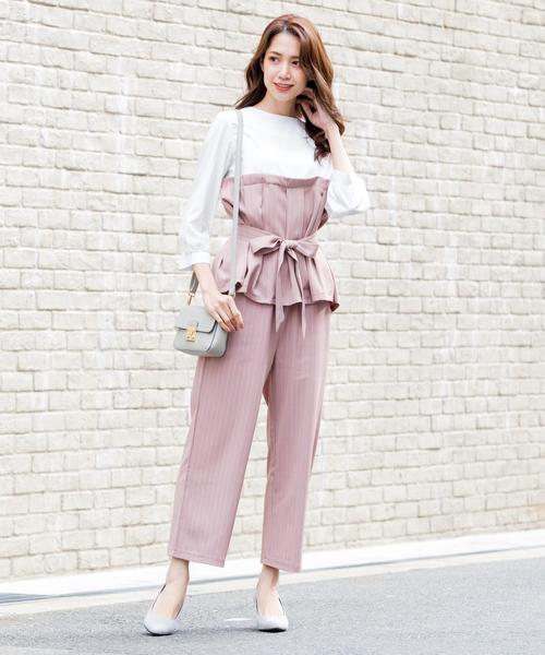 Doula Doula（ドゥーラドゥーラ）の「ウエストリボンサロペット　セットアップ（サロペット/オーバーオール・レディース・ピンク/ブラック系その他/キャメル/ブラック系その他2/ベージュ系その他・FREE）」の5枚目の写真