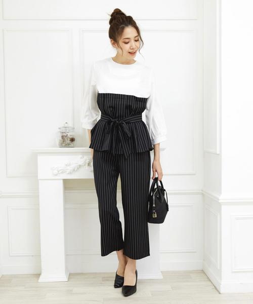 Doula Doula（ドゥーラドゥーラ）の「ウエストリボンサロペット　セットアップ（サロペット/オーバーオール・レディース・ピンク/ブラック系その他/キャメル/ブラック系その他2/ベージュ系その他・FREE）」の3枚目の写真