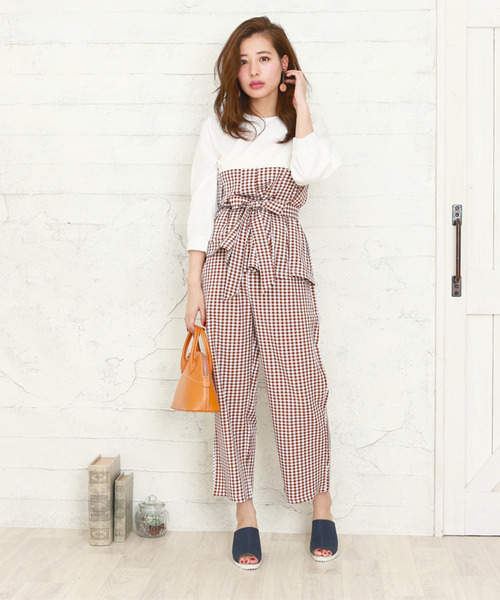 Doula Doula（ドゥーラドゥーラ）の「ウエストリボンサロペット　セットアップ（サロペット/オーバーオール・レディース・ピンク/ブラック系その他/キャメル/ブラック系その他2/ベージュ系その他・FREE）」の6枚目の写真