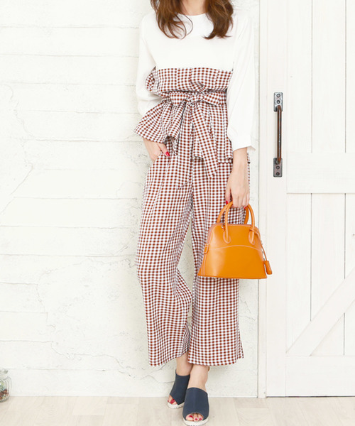 Doula Doula（ドゥーラドゥーラ）の「ウエストリボンサロペット　セットアップ（サロペット/オーバーオール・レディース・ピンク/ブラック系その他/キャメル/ブラック系その他2/ベージュ系その他・FREE）」の7枚目の写真