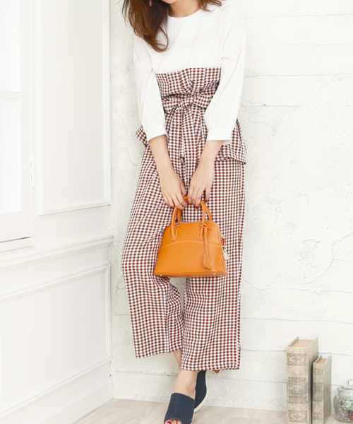 Doula Doula（ドゥーラドゥーラ）の「ウエストリボンサロペット　セットアップ（サロペット/オーバーオール・レディース・ピンク/ブラック系その他/キャメル/ブラック系その他2/ベージュ系その他・FREE）」の8枚目の写真