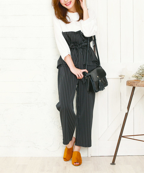 Doula Doula（ドゥーラドゥーラ）の「ウエストリボンサロペット　セットアップ（サロペット/オーバーオール・レディース・ピンク/ブラック系その他/キャメル/ブラック系その他2/ベージュ系その他・FREE）」の9枚目の写真