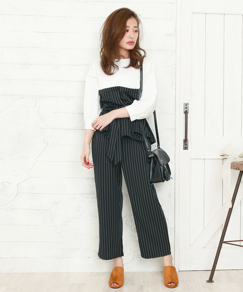 Doula Doula（ドゥーラドゥーラ）の「ウエストリボンサロペット　セットアップ（サロペット/オーバーオール・レディース・ピンク/ブラック系その他/キャメル/ブラック系その他2/ベージュ系その他・FREE）」の11枚目の写真