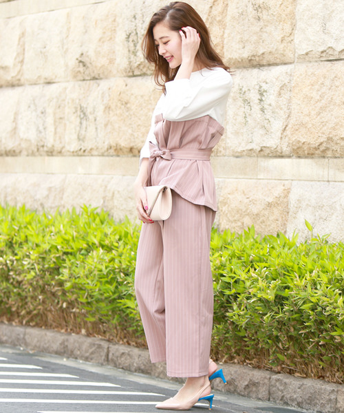 Doula Doula（ドゥーラドゥーラ）の「ウエストリボンサロペット　セットアップ（サロペット/オーバーオール・レディース・ピンク/ブラック系その他/キャメル/ブラック系その他2/ベージュ系その他・FREE）」の12枚目の写真