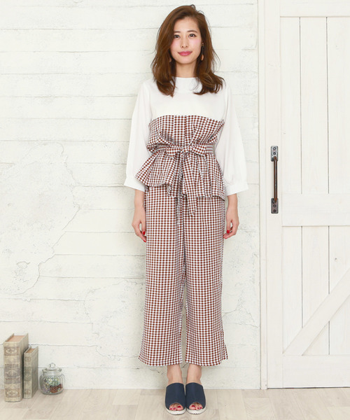 Doula Doula（ドゥーラドゥーラ）の「ウエストリボンサロペット　セットアップ（サロペット/オーバーオール・レディース・ピンク/ブラック系その他/キャメル/ブラック系その他2/ベージュ系その他・FREE）」の20枚目の写真