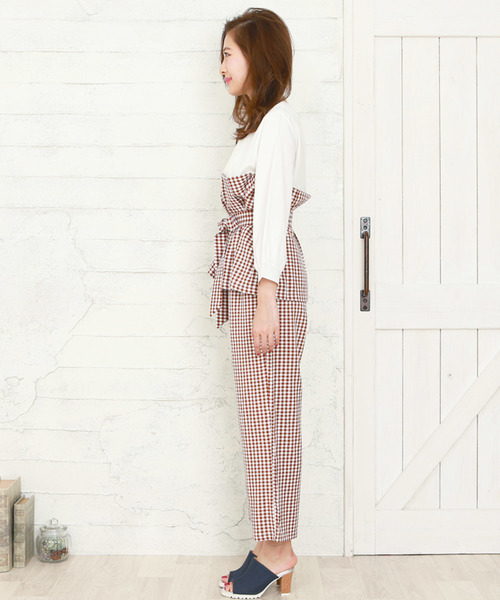 Doula Doula（ドゥーラドゥーラ）の「ウエストリボンサロペット　セットアップ（サロペット/オーバーオール・レディース・ピンク/ブラック系その他/キャメル/ブラック系その他2/ベージュ系その他・FREE）」の21枚目の写真