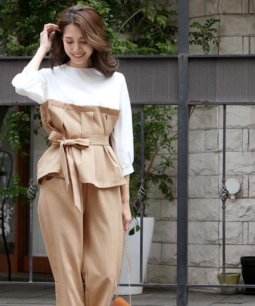 Doula Doula（ドゥーラドゥーラ）の「ウエストリボンサロペット　セットアップ（サロペット/オーバーオール・レディース・ピンク/ブラック系その他/キャメル/ブラック系その他2/ベージュ系その他・FREE）」の4枚目の写真