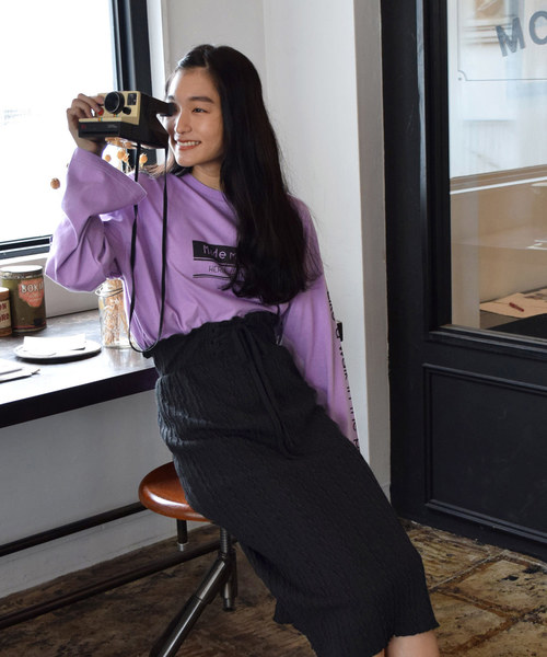 w closet（ダブルクローゼット）の「袖ロゴプリントTee_（Tシャツ/カットソー・レディース・オフホワイト/パープル/ブラック・FREE）」の3枚目の写真