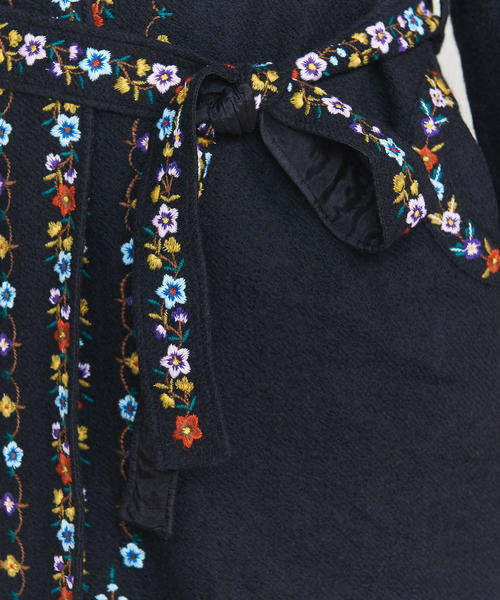 ne quittez pas ヌキテパ　刺繍　エンブロイダリー インディゴ染 ne Quittez pas /コットンボイルドットリーフエンブロイダリー