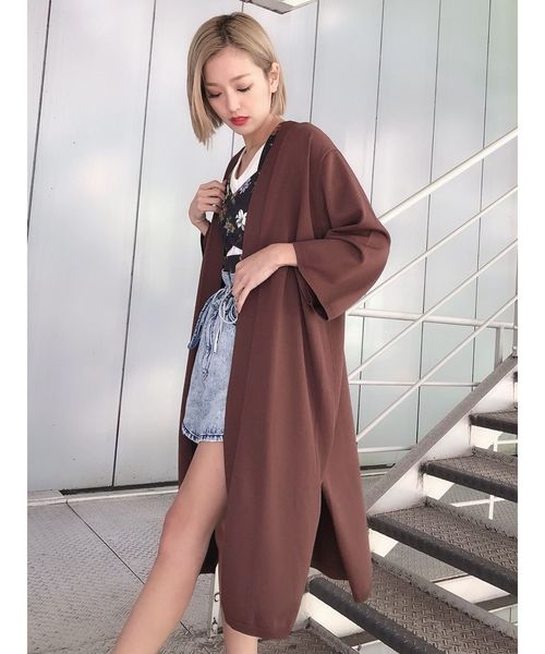 セール ワイドパフロングニットカーディガン カーディガン Emoda エモダ のファッション