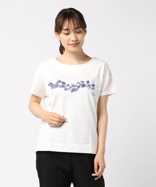 quadro（クオドロ）の「マハバーラ度詰天竺プリントクルーT（Tシャツ/カットソー・レディース・ホワイト/ダークブラウン/グレー/アイボリー/ホワイト系その他・FREE）」の2枚目の写真