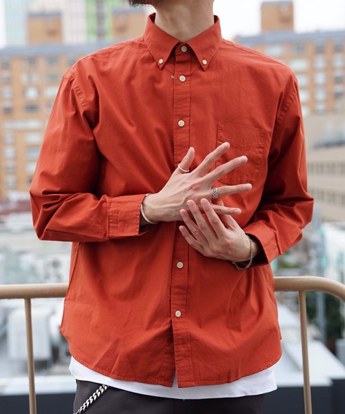 OUTDOOR PRODUCTS APPAREL（アウトドアプロダクツアパレル）の「ツイルコットン オーバーサイズシルエット ボタンダウン長袖シャツ ドロップショルダー ビッグシルエット（シャツ/ブラウス・メンズ・ネイビー/スミクロ/ワイン/カーキ/ベージュ/ライトベージュ/レンガ/ホワイト・LARGE/X-LARGE/SMALL/MEDIUM）」の22枚目の写真