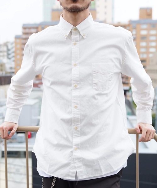 OUTDOOR PRODUCTS APPAREL（アウトドアプロダクツアパレル）の「ツイルコットン オーバーサイズシルエット ボタンダウン長袖シャツ ドロップショルダー ビッグシルエット（シャツ/ブラウス・メンズ・ネイビー/スミクロ/ワイン/カーキ/ベージュ/ライトベージュ/レンガ/ホワイト・LARGE/X-LARGE/SMALL/MEDIUM）」の10枚目の写真