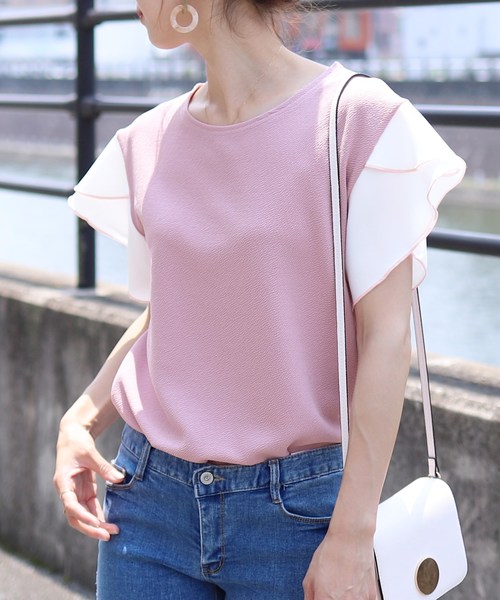 reca(レカ)の「袖フレアカットソー(Tシャツ/カットソー・レディース・ホワイト/ブラック/ネイビー/ピンク・FREE)」の4枚目の写真