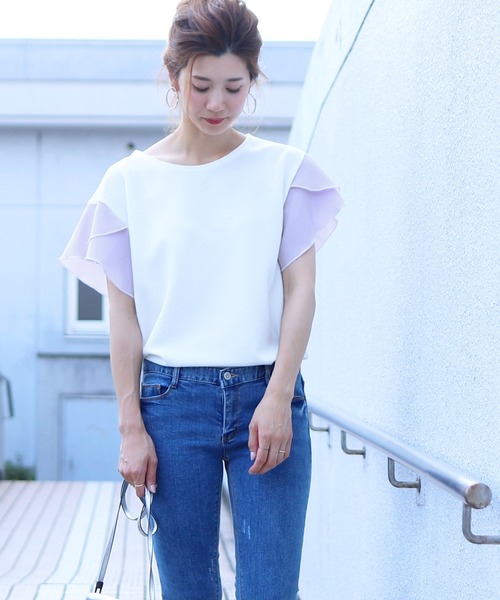 reca(レカ)の「袖フレアカットソー(Tシャツ/カットソー・レディース・ホワイト/ブラック/ネイビー/ピンク・FREE)」の11枚目の写真