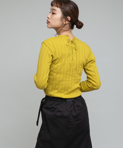 YOUNG&OLSEN The DRYGOODS STORE（ヤングアンドオルセン）の「YOUNG & OLSEN/ヤングアンドオルセン BROAD RIB BACKLACE LS（Tシャツ/カットソー・レディース・ホワイト/ブラック/ベージュ/オレンジ/ライトオリーブ・1/2）」の5枚目の写真