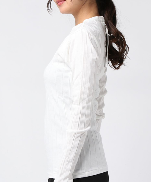 YOUNG&OLSEN The DRYGOODS STORE（ヤングアンドオルセン）の「YOUNG & OLSEN/ヤングアンドオルセン BROAD RIB BACKLACE LS（Tシャツ/カットソー・レディース・ホワイト/ブラック/ベージュ/オレンジ/ライトオリーブ・1/2）」の21枚目の写真