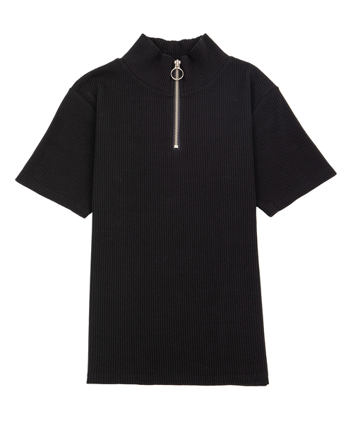 PUNYUS(プニュズ)の「ハーフZIPリブトップス(Tシャツ/カットソー・レディース・マスタード/パープル/ブラック・1/2/3/4)」の4枚目の写真