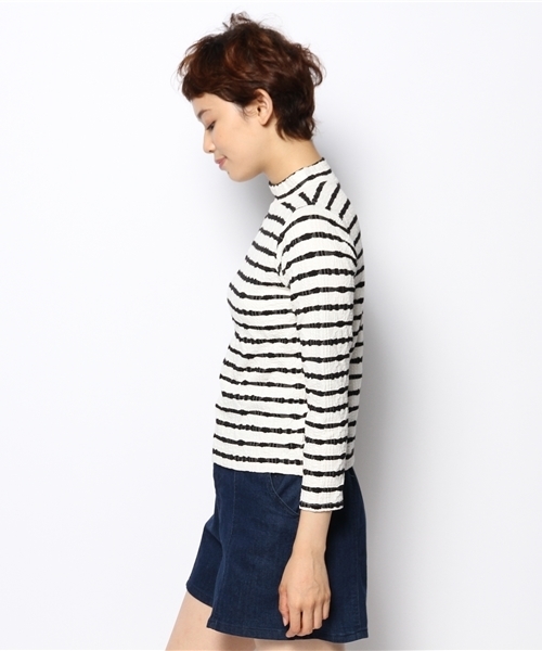 WEGO(ウィゴー)の「WEGO/ケーブルハイネック7分袖Tシャツ(Tシャツ/カットソー・レディース・アイボリー/ブラック系その他/ネイビー・FREE)」の5枚目の写真