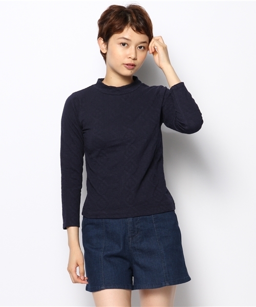 WEGO(ウィゴー)の「WEGO/ケーブルハイネック7分袖Tシャツ(Tシャツ/カットソー・レディース・アイボリー/ブラック系その他/ネイビー・FREE)」の13枚目の写真