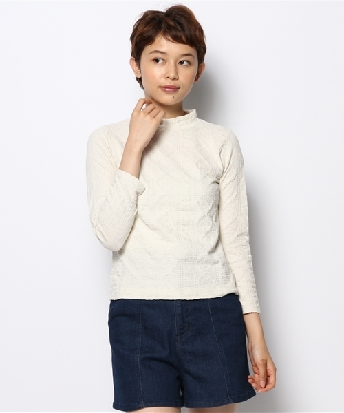 WEGO(ウィゴー)の「WEGO/ケーブルハイネック7分袖Tシャツ(Tシャツ/カットソー・レディース・アイボリー/ブラック系その他/ネイビー・FREE)」の14枚目の写真