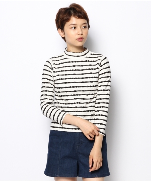 WEGO(ウィゴー)の「WEGO/ケーブルハイネック7分袖Tシャツ(Tシャツ/カットソー・レディース・アイボリー/ブラック系その他/ネイビー・FREE)」の15枚目の写真