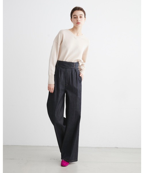 Traditional Weatherwear（トラディショナルウェザーウェア）の「9G PLAIN STITCH V-NECK PULL OVER（ニット/セーター・レディース・ネイビー/ボルドー/霜降りグレー/オフホワイト/サックスブルー・S）」の2枚目の写真