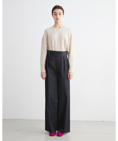 Traditional Weatherwear（トラディショナルウェザーウェア）の「9G PLAIN STITCH V-NECK PULL OVER（ニット/セーター・レディース・ネイビー/ボルドー/霜降りグレー/オフホワイト/サックスブルー・S）」の9枚目の写真