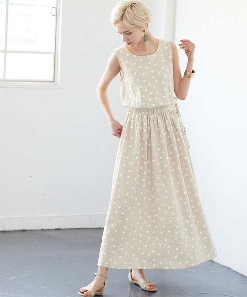 リネン混ノースリーブマキシワンピース（ワンピース）｜titivate