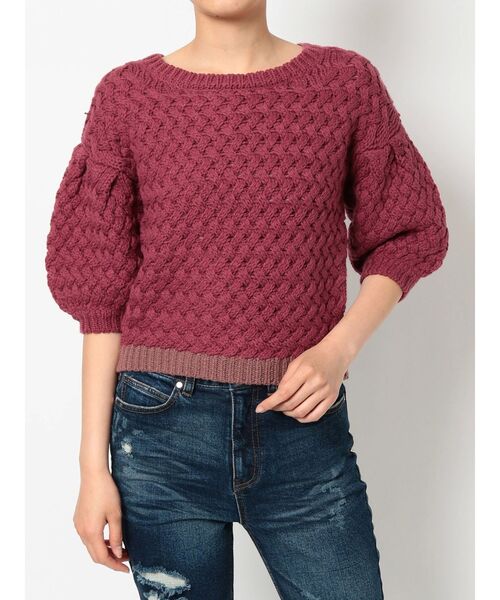 RESEXXY（リゼクシー）の「配色ニットトップス（ニット/セーター・レディース・ベージュ/オフホワイト/ワイン・FREE）」の3枚目の写真