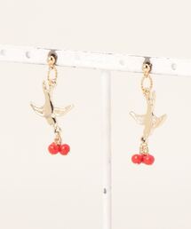 【tschuss(チュース)】ヴィンテージビーズのピアス 「鳥と木の実」