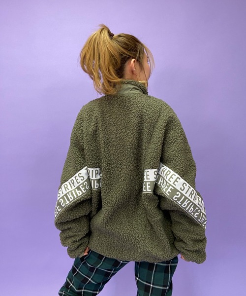 美品【アディダス】ビッグシルエット ボア フリース ブルゾン男女兼用 L カーキ adidas（アディダス）の「adidas ビッグシルエット ボア