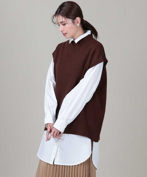 Right-on（ライトオン）の「【HONEYSUCKLE ROSE】バックスリットベスト（ベスト・レディース・ブラウン/オフホワイト・M/L）」の6枚目の写真