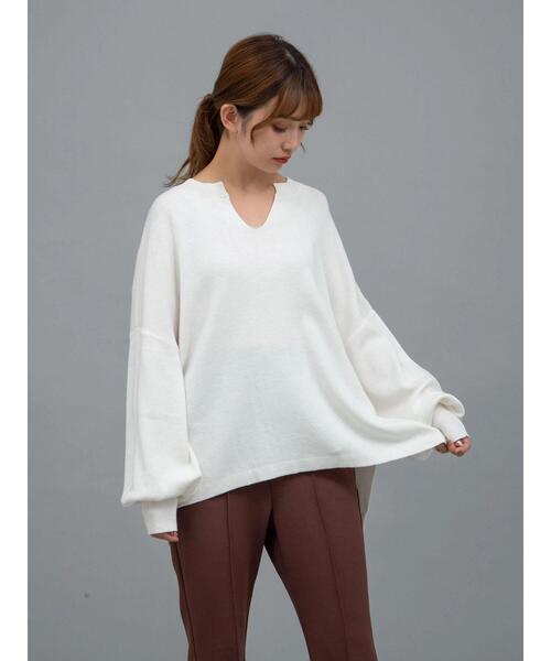 earth music&ecology(アースミュージックアンドエコロジー)の「オーガニックコットンスキッパーニットプルオーバー *(ニット/セーター・レディース・グリーン/アイボリー/ブラウン/ブラック/ライトパープル/グレイッシュベージュ・FREE)」の11枚目の写真