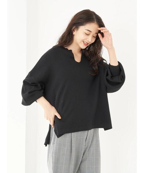 earth music&ecology(アースミュージックアンドエコロジー)の「オーガニックコットンスキッパーニットプルオーバー *(ニット/セーター・レディース・グリーン/アイボリー/ブラウン/ブラック/ライトパープル/グレイッシュベージュ・FREE)」の12枚目の写真