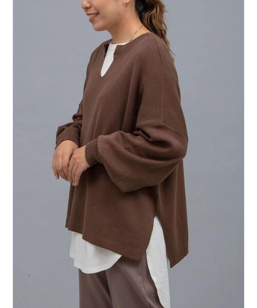 earth music&ecology(アースミュージックアンドエコロジー)の「オーガニックコットンスキッパーニットプルオーバー *(ニット/セーター・レディース・グリーン/アイボリー/ブラウン/ブラック/ライトパープル/グレイッシュベージュ・FREE)」の14枚目の写真