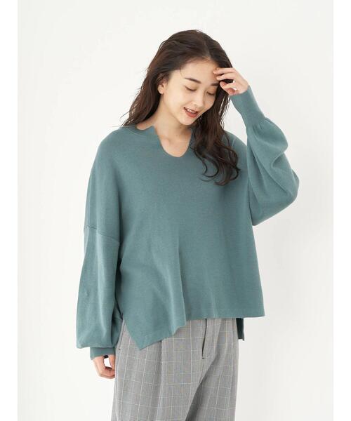 earth music&ecology(アースミュージックアンドエコロジー)の「オーガニックコットンスキッパーニットプルオーバー *(ニット/セーター・レディース・グリーン/アイボリー/ブラウン/ブラック/ライトパープル/グレイッシュベージュ・FREE)」の15枚目の写真